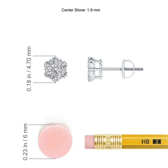 Nice Flower White Gold Iced Sterling Silver Cluster Screw Back Stud Earrings - Picture 5 of 5